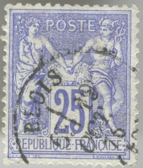 1876-1898 Sage (Type II) - FRANCE Y&T n° 84 1c noir sur bleu de